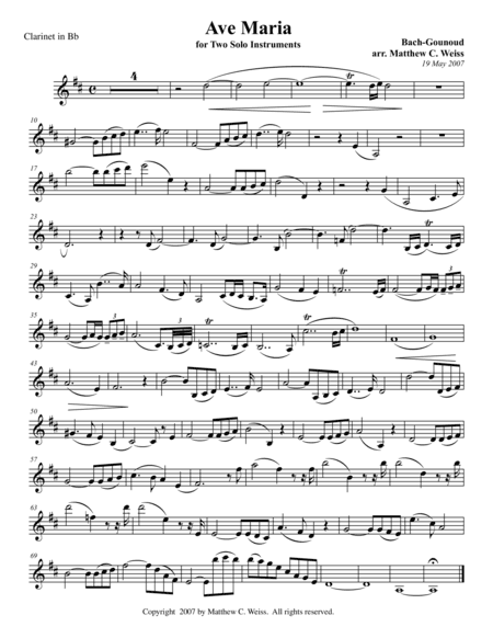 Ave Maria for Two Solo Instruments - Clarinet in Bb (arr. Matthew C. Weiss)