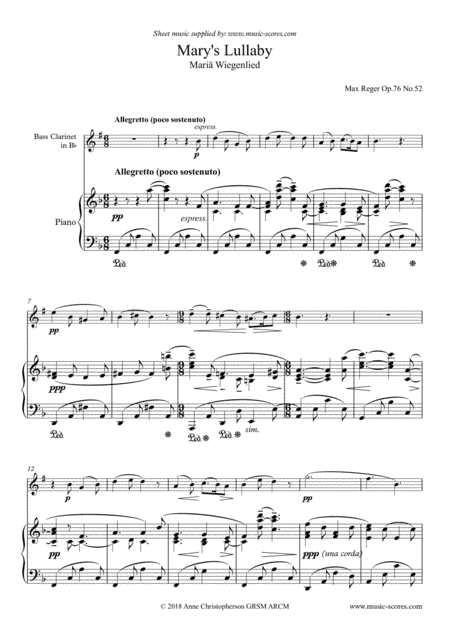 Mary's Lullaby, or Maria Wiegenlied - Bass Clarinet and Piano (arr. Anne L Christopherson GRSM ARCM)