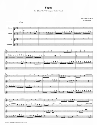 Fugue 13 from Well-Tempered Clavier, Book 1 (Flute Quartet) (arr. Richard Byrnes)