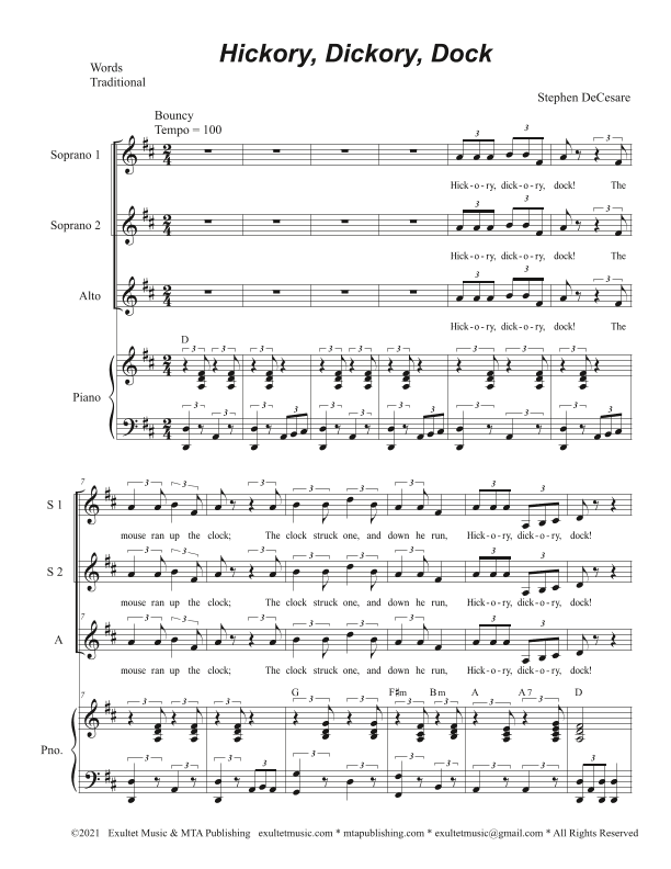 Hickory, Dickory, Dock (Vocal Trio - (SSA)