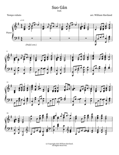 Suo Gân 'Sleep my darling' [arr. for solo piano] (arr. William Haviland)