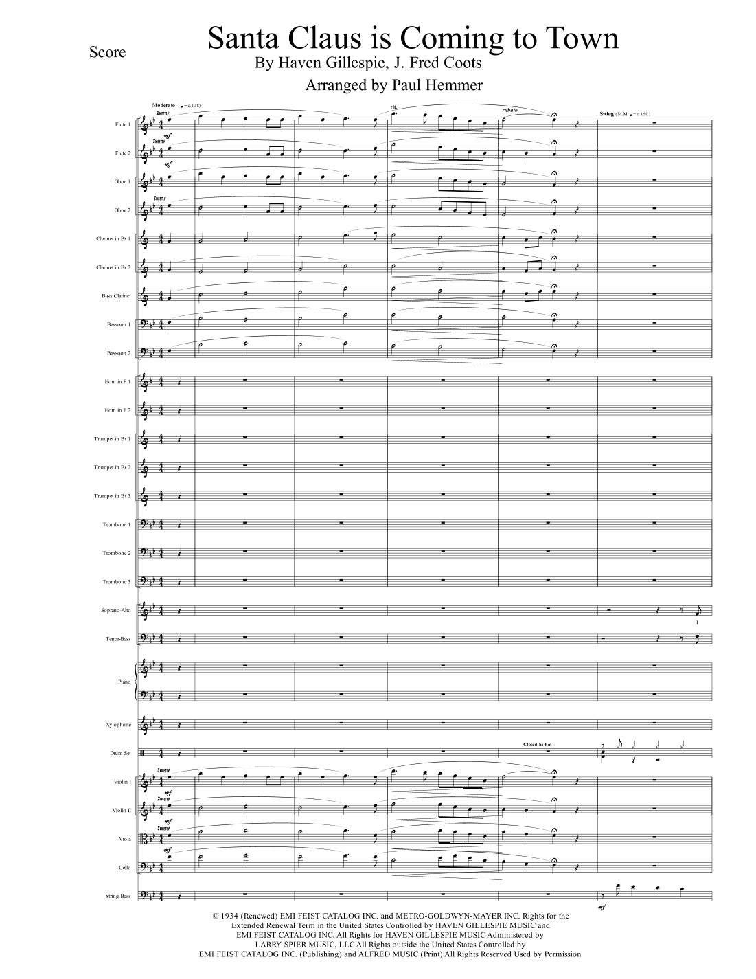Santa Claus Is Comin' To Town (arr. Paul Hemmer)