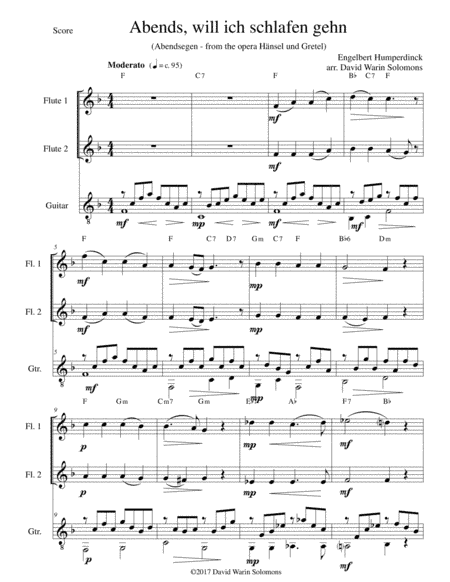Abendsegen (Abends will ich schlafen gehn) for 2 flutes and guitar (arr. David Warin Solomons)