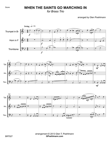 WHEN THE SAINTS GO MARCHING IN - BRASS TRIO (unaccompanied) (arr. Glen Poehlmann)