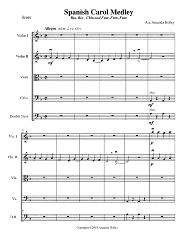 Spanish Carol Medley for string quintet/string orchestra (arr. Amanda Holley)