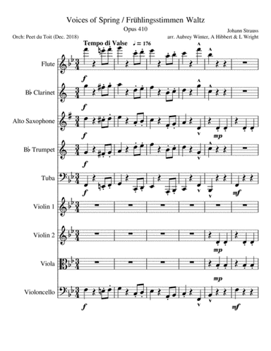 Voices of Spring / Frühlingsstimmen Waltz, Op. 410 - J Strauss Jr. (Mixed Ensemble) (arr. Peet du Toit)