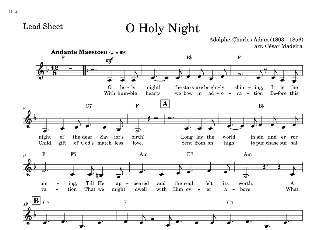 O Holy Night - Lead Sheet - F Major (arr. César Madeira)