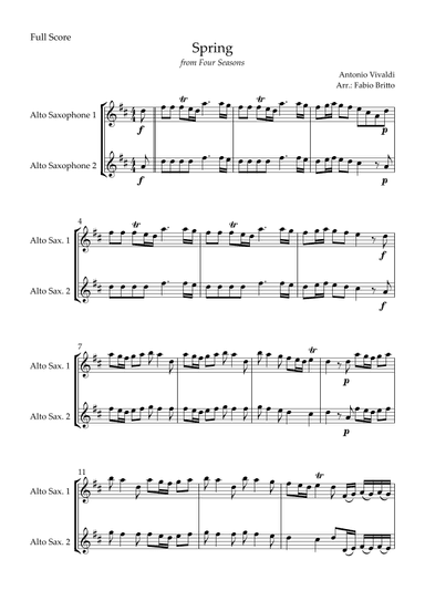 Spring (from Four Seasons of Antonio Vivaldi) for Alto Saxophone Duo (arr. Fabio Britto)