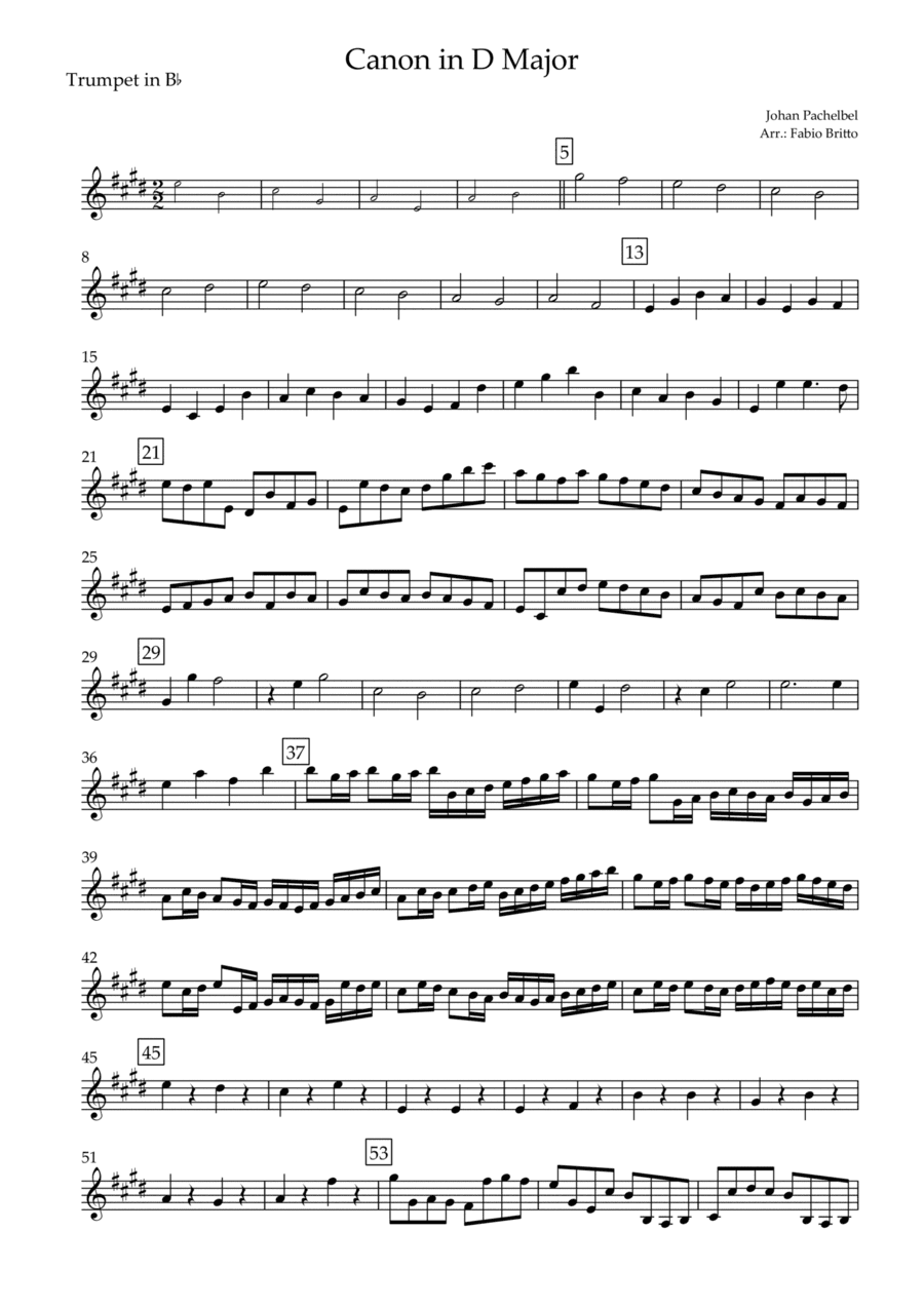 Canon in D Major (J. Pachelbel) for Trumpet in Bb Solo (arr. Fabio Britto)