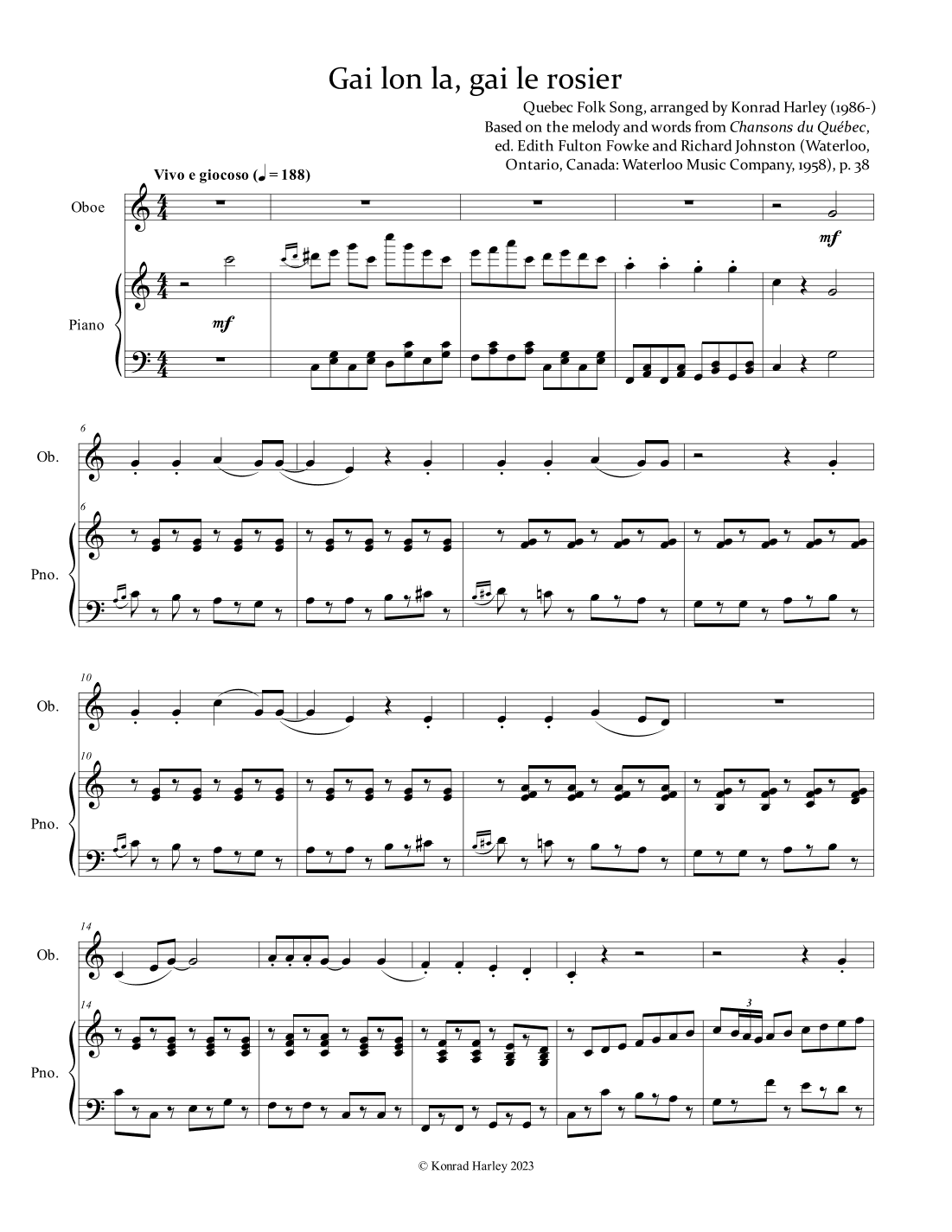 Gai lon la, gai le rosier (arr. Konrad Harley)