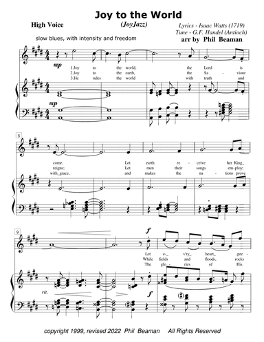 Joy to the World - JoyJazz - high voice and piano (arr. Phil Beaman)