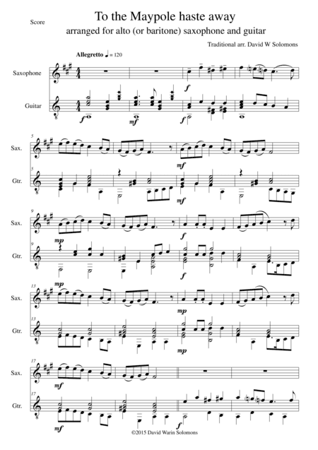 To the Maypole haste away for E flat saxophone (alto or baritone) and guitar (arr. David Warin Solomons)