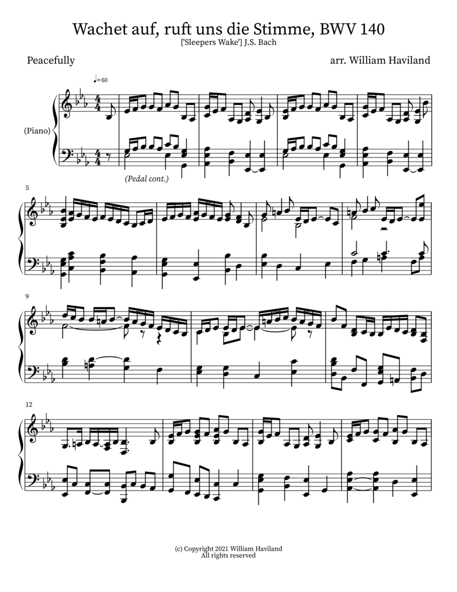 Wachet auf, ruft uns die Stimme ['Sleepers Wake'], BWV 140 (arr. William Haviland)