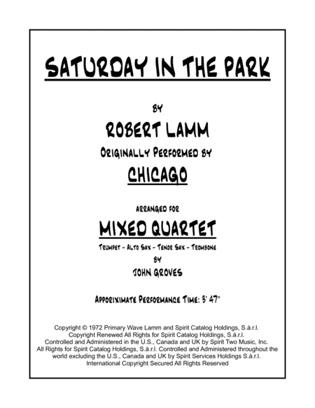 Saturday In The Park (arr. John Groves)