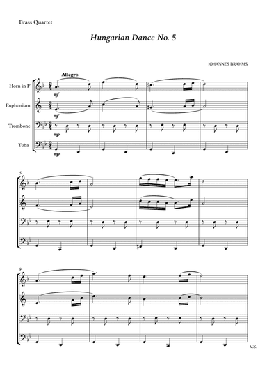 Hungarian Dance No. 5 for Brass Quartet (arr. Cássio Silva Chaves)