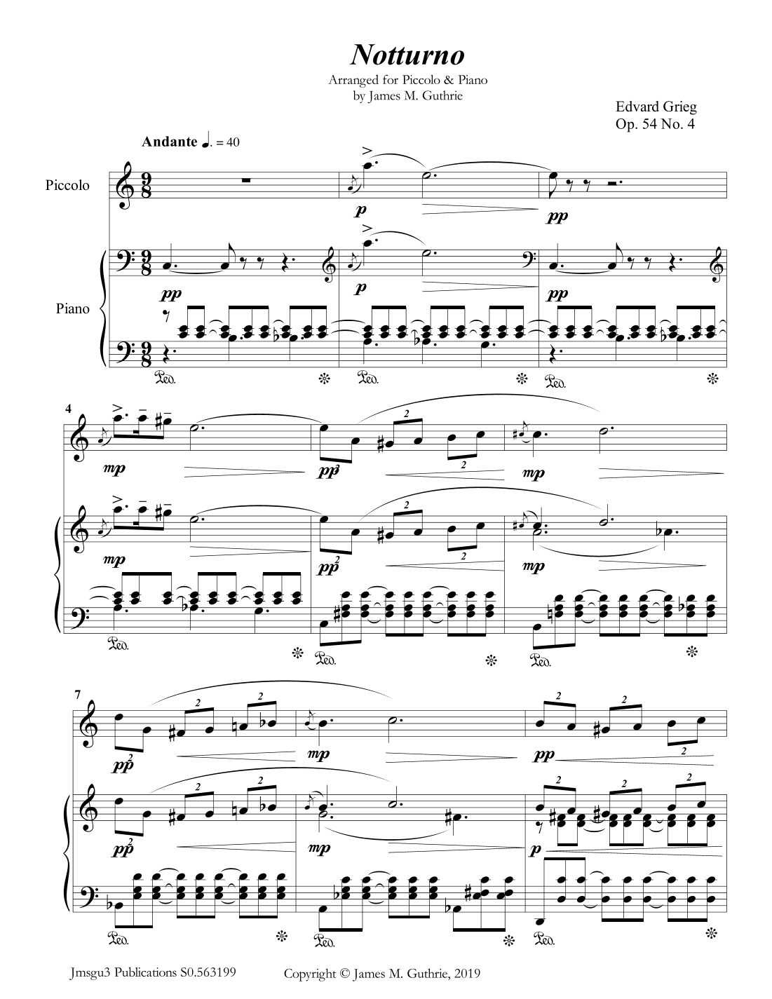 Grieg: Notturno Op. 54 No. 4 for Piccolo & Piano (arr. James M. Guthrie)