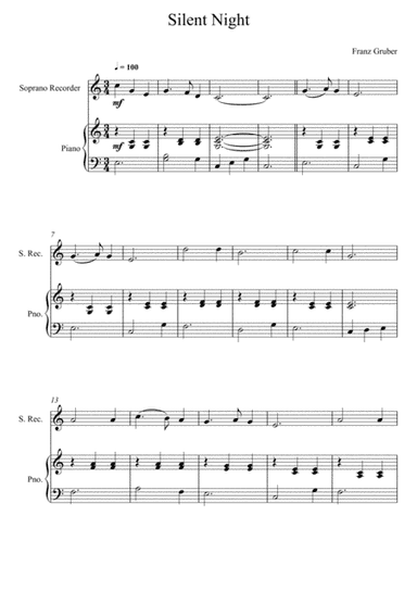 Franz Gruber - Silent Night C Key (Soprano Recorder Solo) (arr. André Laitano)