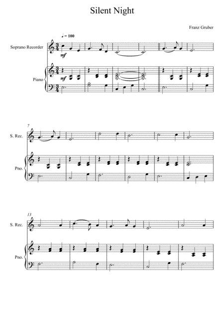 Franz Gruber - Silent Night C Key (Soprano Recorder Solo) (arr. André Laitano)