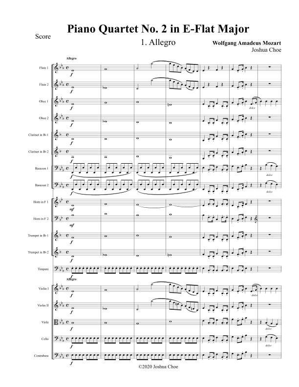 Piano Quartet No. 2 in E-Flat Major, Movement 1 (arr. Joshua Choe)