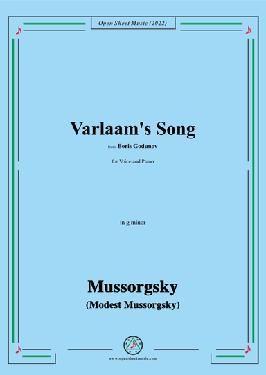 Mussorgsky-Varlaam's Song,in g minor,from Boris Godunov,for Voice and Piano (arr. OSM Press)
