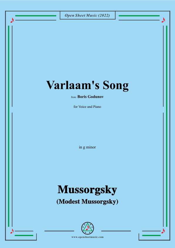 Mussorgsky-Varlaam's Song,in g minor,from Boris Godunov,for Voice and Piano (arr. OSM Press)