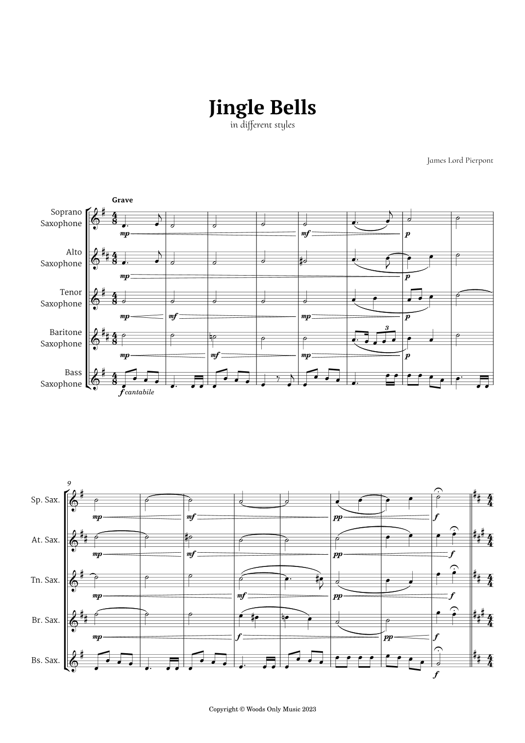 Jingle Bells in Different Styles for Saxophone Ensemble (arr. Ander)