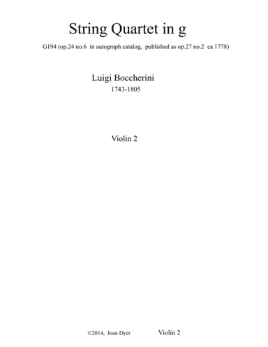 String Quartet in g minor, G.194, second violin (arr. Joan Dyer)