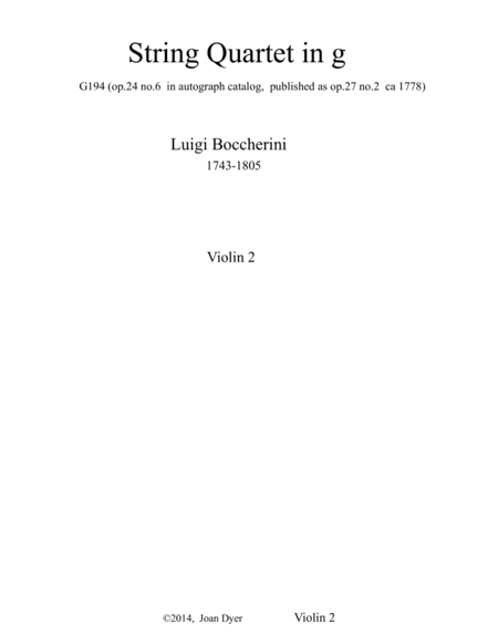 String Quartet in g minor, G.194, second violin (arr. Joan Dyer)