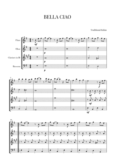 BELLA CIAO for Woodwind Quartet (arr. Cadenza Editions)