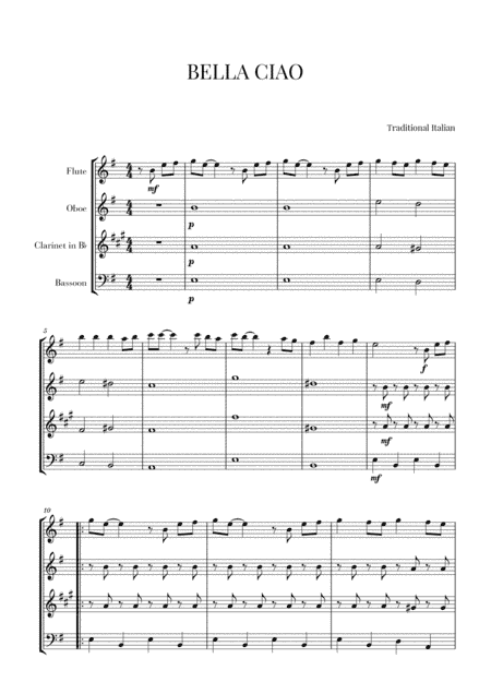 BELLA CIAO for Woodwind Quartet (arr. Cadenza Editions)