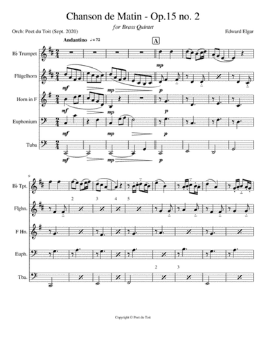 Chanson de Matin - Op.15 no.2 - E Elgar (Brass Quintet) (arr. Peet du Toit)