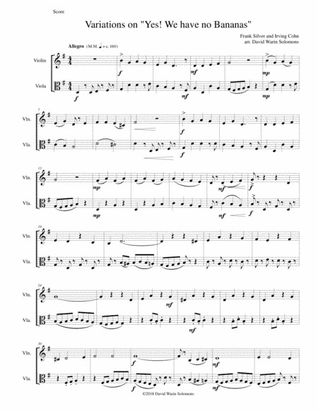 Variations on Yes We Have No Bananas for violin and viola (arr. David Warin Solomons)
