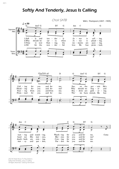 Softly And Tenderly - Choir SATB - W/Chords (arr. César Madeira)