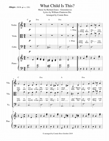 What Child is This? strings (violin, viola and cello)  and piano (arr. Connie Boss)
