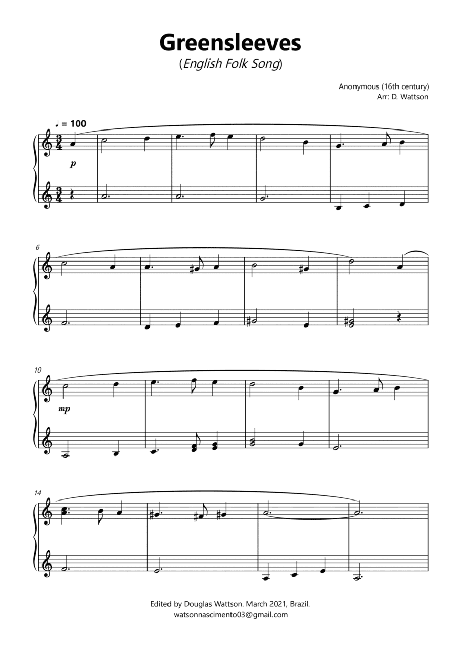 Greensleeves (arr. Douglas Wattson)