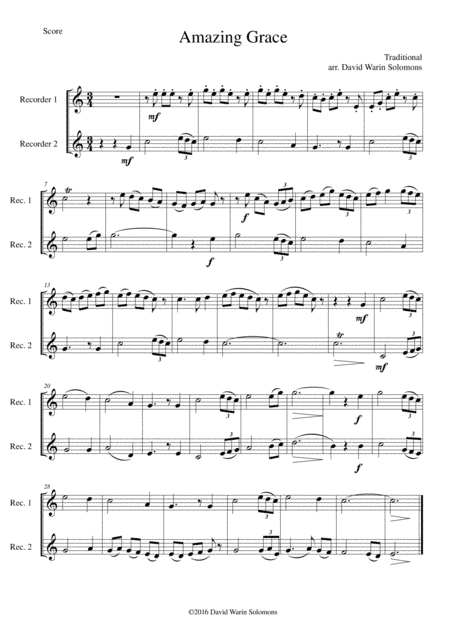 6 simple duets based on hymns, for 2 soprano recorders or 2 tenor recorders (arr. David Warin Solomons)