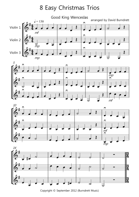 8 Easy Christmas Trios for Violin (arr. David Burndrett)