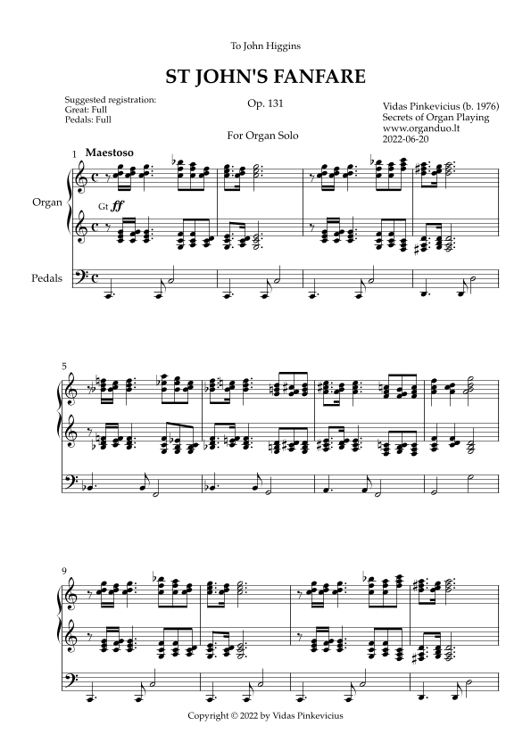 St John's Fanfare, Op. 131 (Organ Solo) by Vidas Pinkevicius (2022)