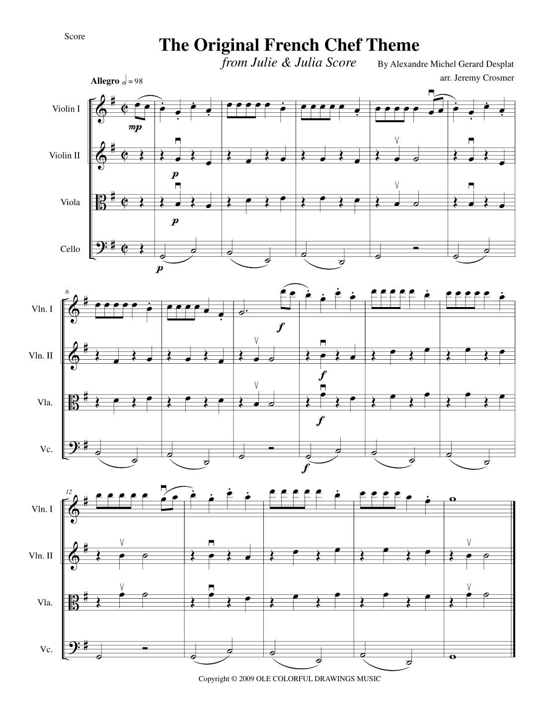 Julie & Julia Score (arr. Jeremy Crosmer)