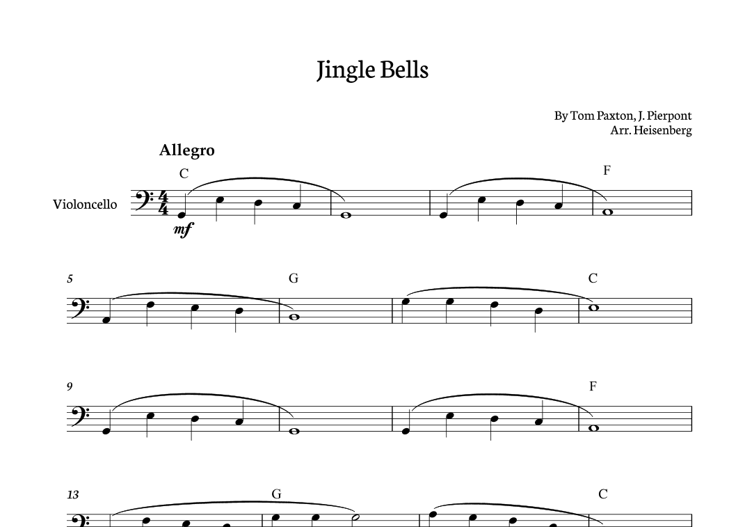 Jingle Bells for Cello with chords (arr. Heisenberg)