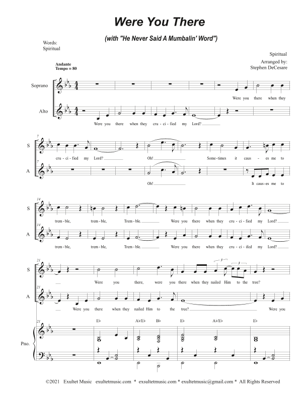Were You There (with "He Never Said A Mumbalin' Word") (Duet for Soprano and Alto solo) (arr. Stephen DeCesare)