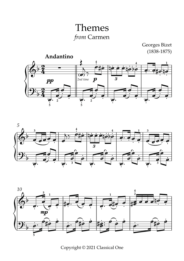 Bizet - Themes from Carmen(With Note name) (arr. MPS)