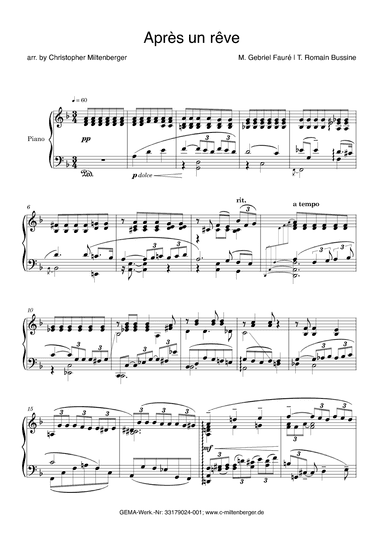 Après un rêve (Piano Transcription) (arr. Christopher Miltenberger)