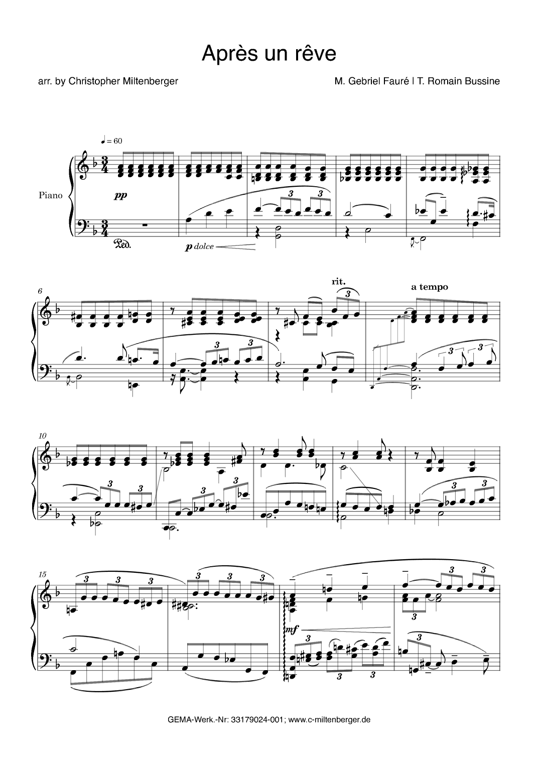 Après un rêve (Piano Transcription) (arr. Christopher Miltenberger)