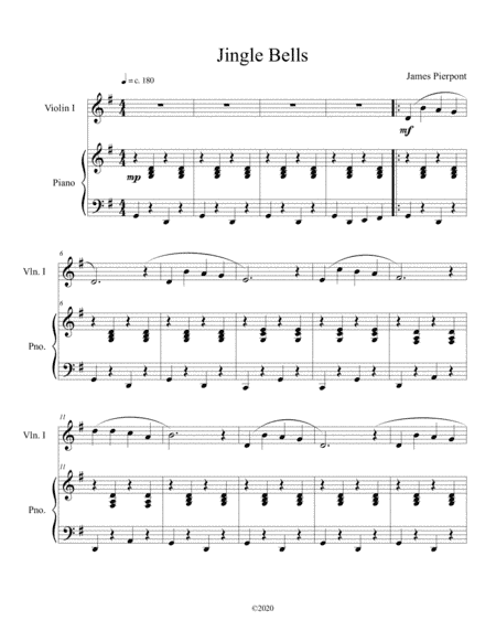 Jingle Bells (solo violin) with optional piano accompaniment (arr. B C Dockery)