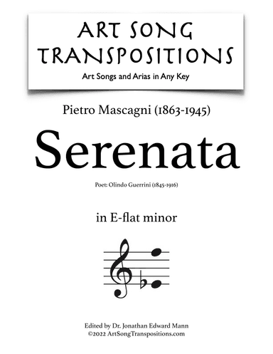 MASCAGNI: Serenata (transposed to E-flat minor) (arr. ArtSongTranspositions.com)