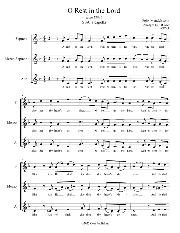 O Rest in The Lord from Elijah (arr. S.R.Geer, ASCAP)
