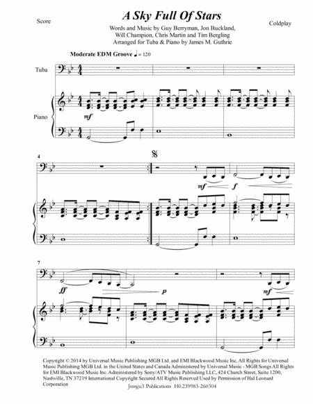 A Sky Full Of Stars (arr. James M. Guthrie, ASCAP)