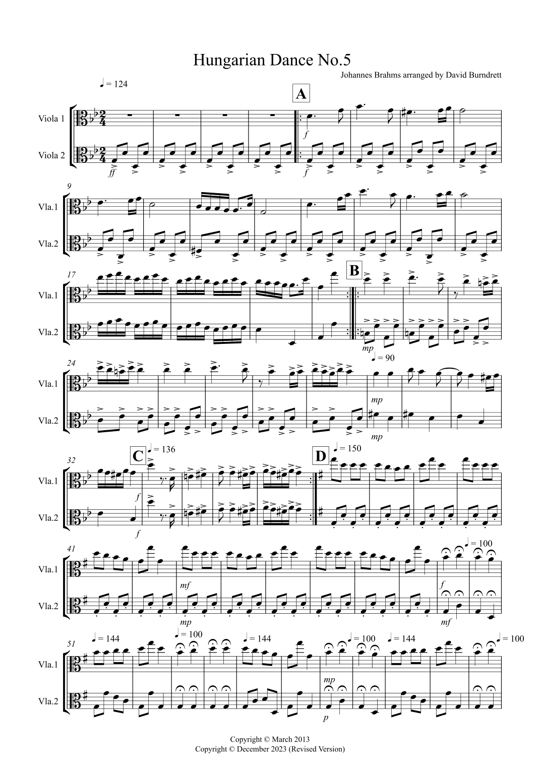 Hungarian Dance No.5 for Viola Duet (arr. David Burndrett)