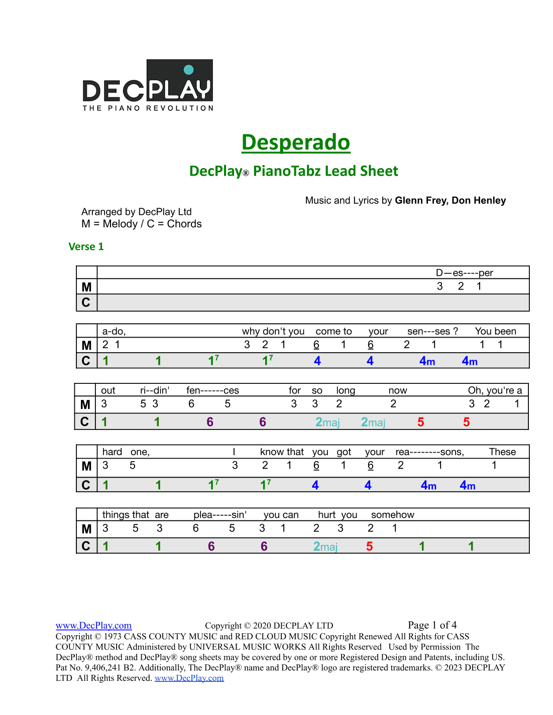 Desperado (arr. DecPlay Ltd)